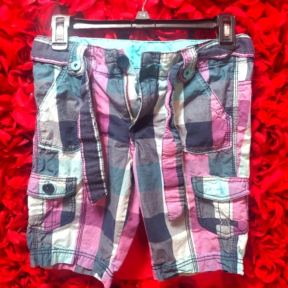 Faded Glory Girls Size 12 Cargo Capri's Blue & Purple